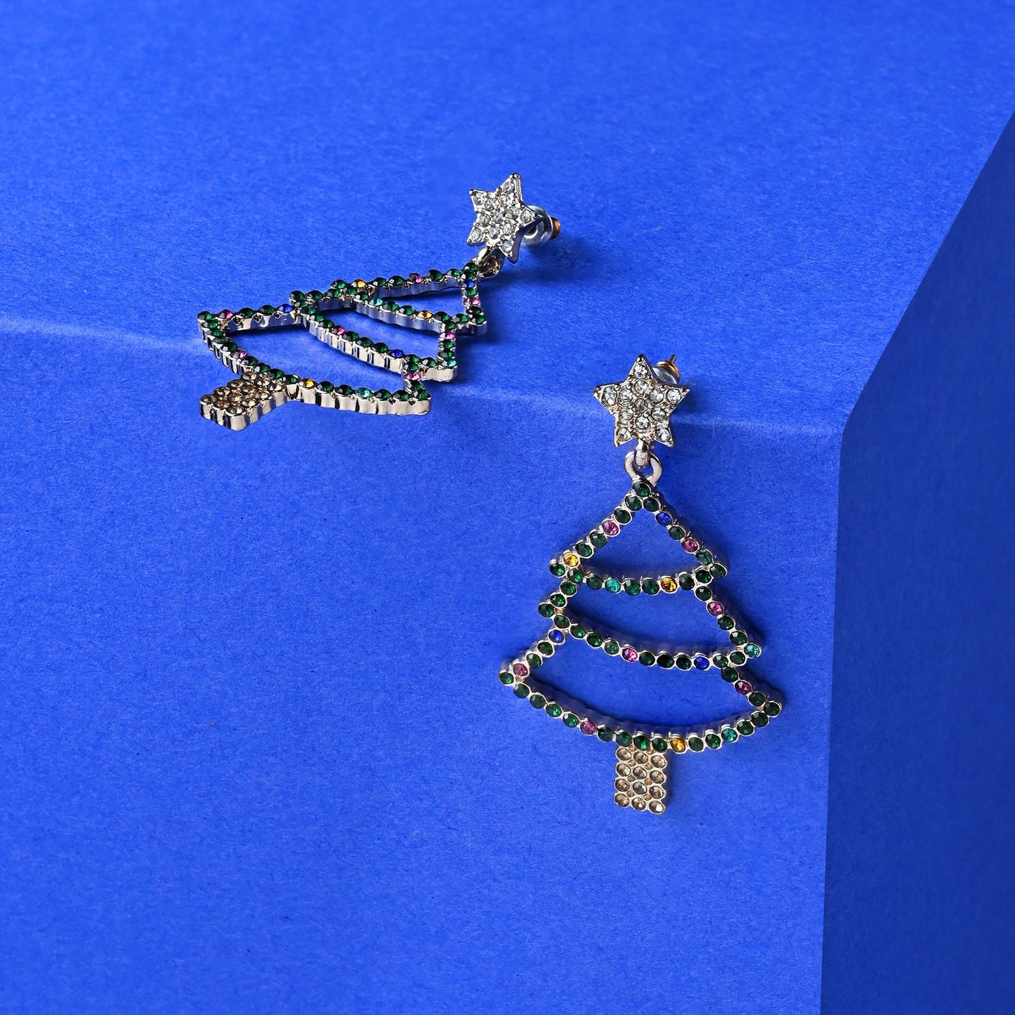 London Women's Cut Out Gem Christmas Tree Earrings