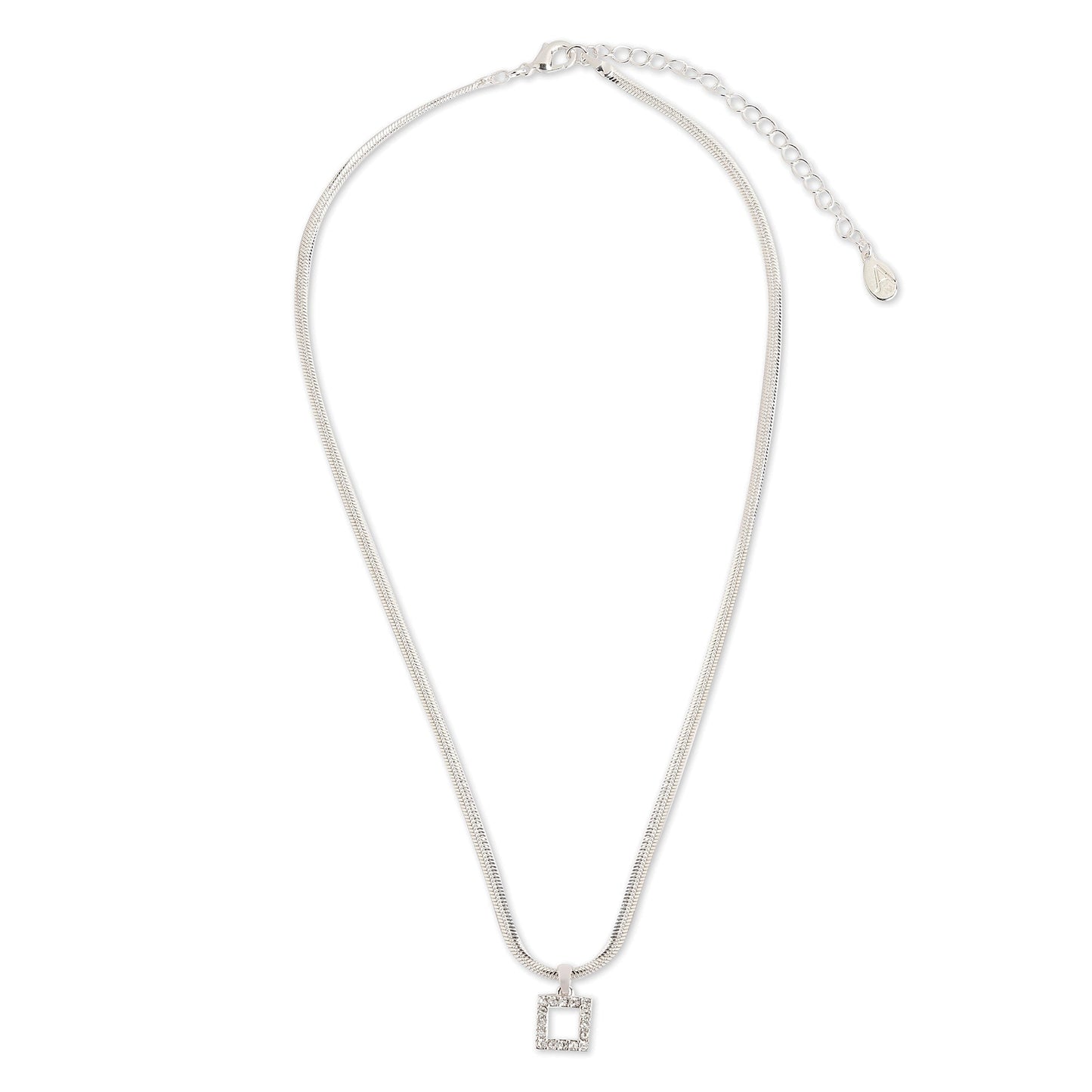 London Women's Silver Snake Chain Crystal Square Pendant