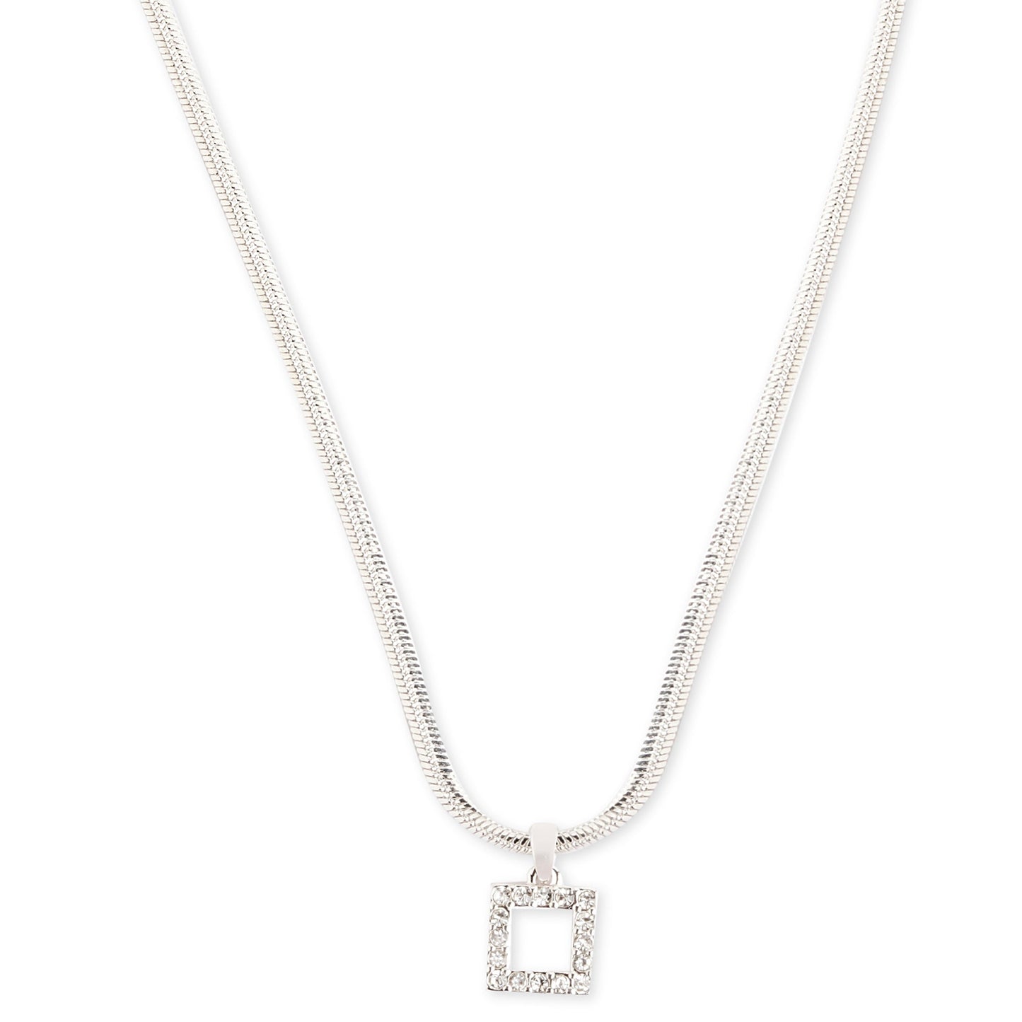 London Women's Silver Snake Chain Crystal Square Pendant