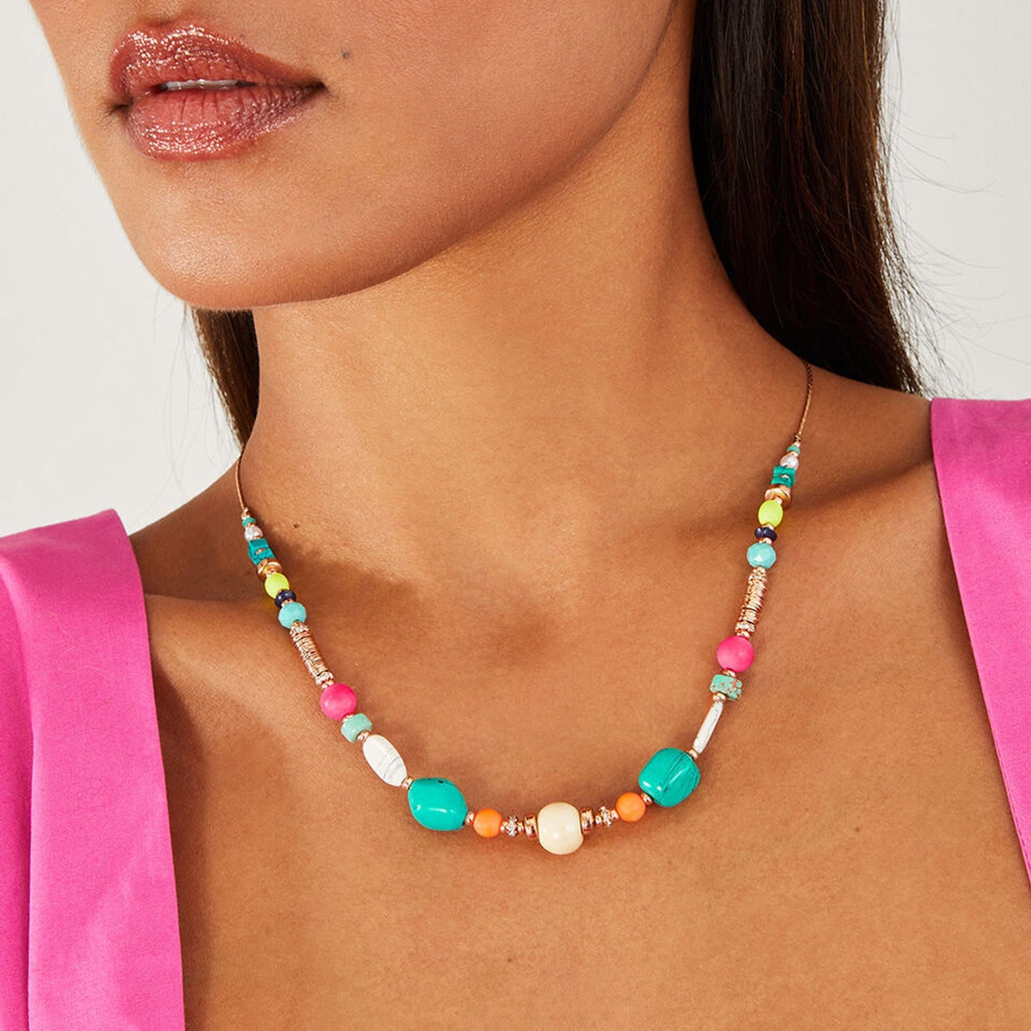London Women's Bright Beaded Collar Necklace