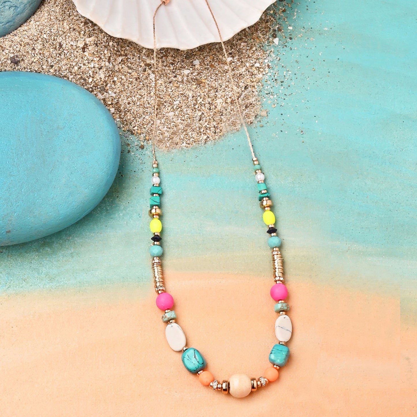 London Women's Bright Beaded Collar Necklace