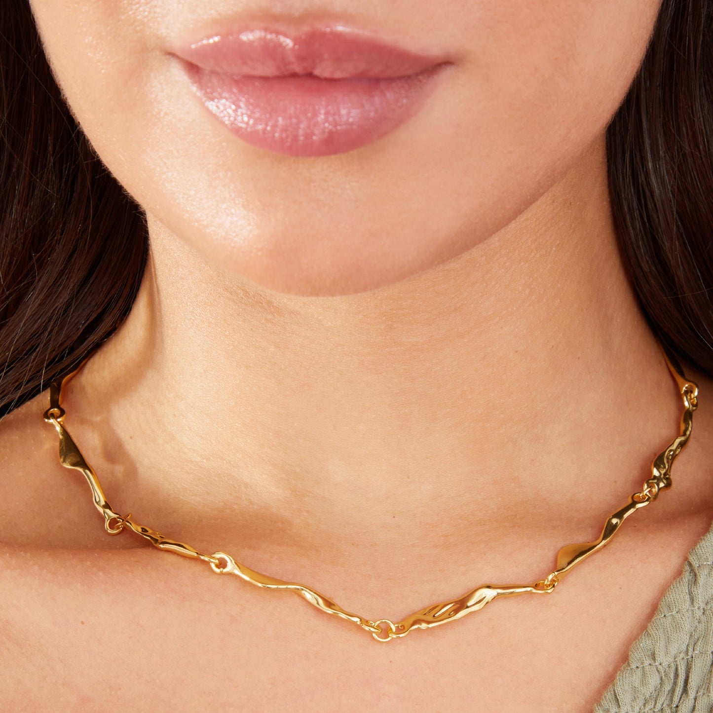 London Women's Z Real Gold Plated Molten Station Necklace