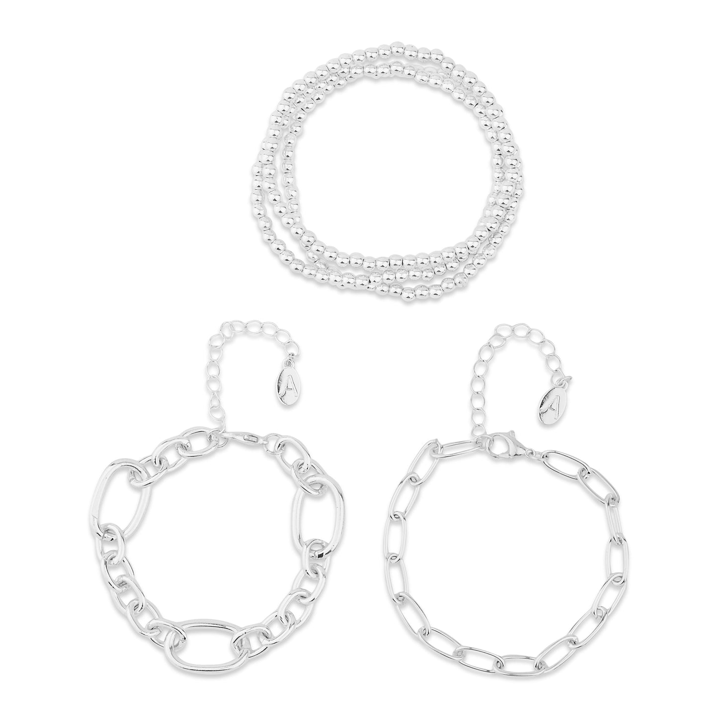 London Women's Chain And Stretch Beaded Bracelets 5 Pack Silver
