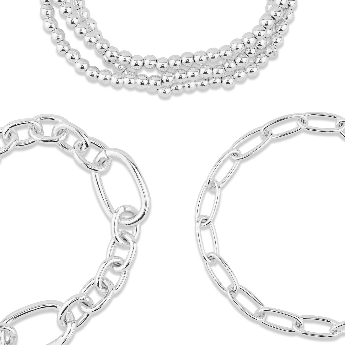 London Women's Chain And Stretch Beaded Bracelets 5 Pack Silver