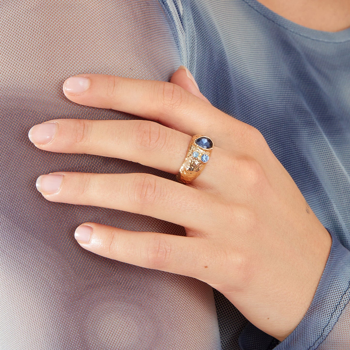London Women's Chunky Gem Ring Blue-Large
