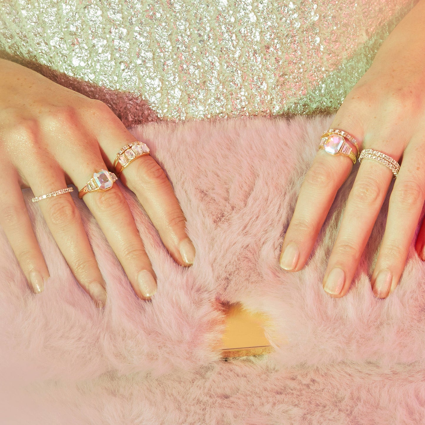 London Women's Jewel Embellished Rings Set Of Three White-Large