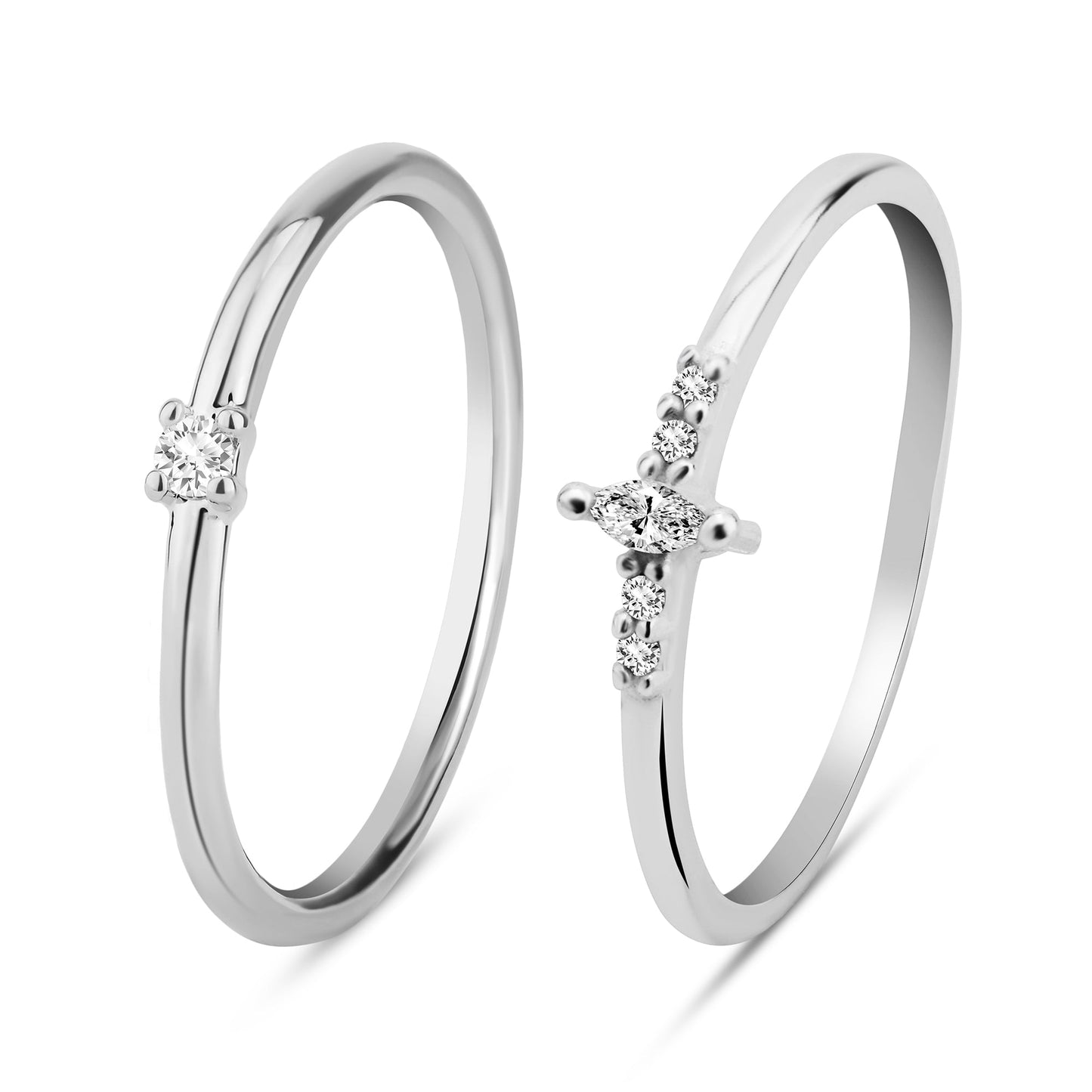 London Women's 925 Sterling Silver Hallmark Cubic Zirconia Sparkle Stacking Rings Set Of Two-Medium