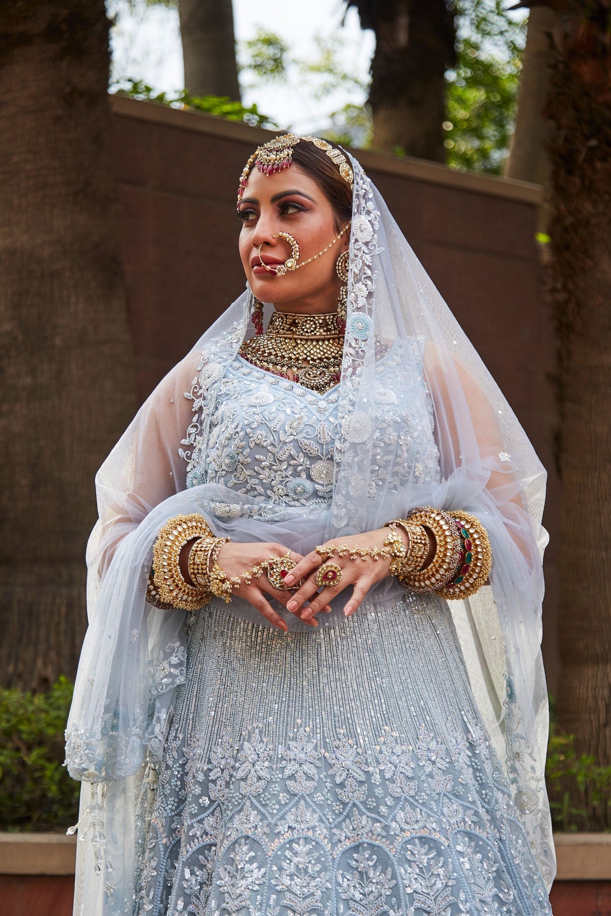 elegant white color floral motif embroidered lehenga set