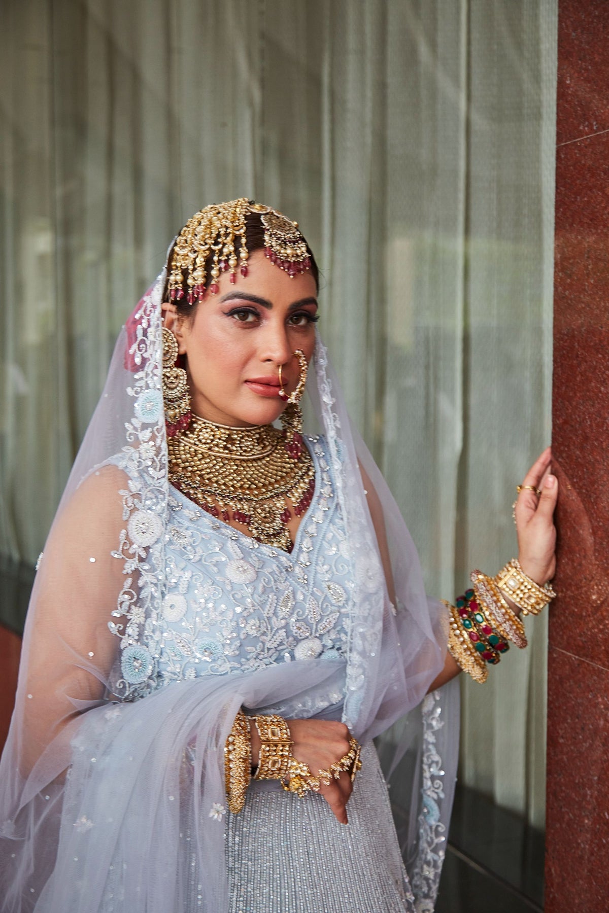 elegant white color floral motif embroidered lehenga set