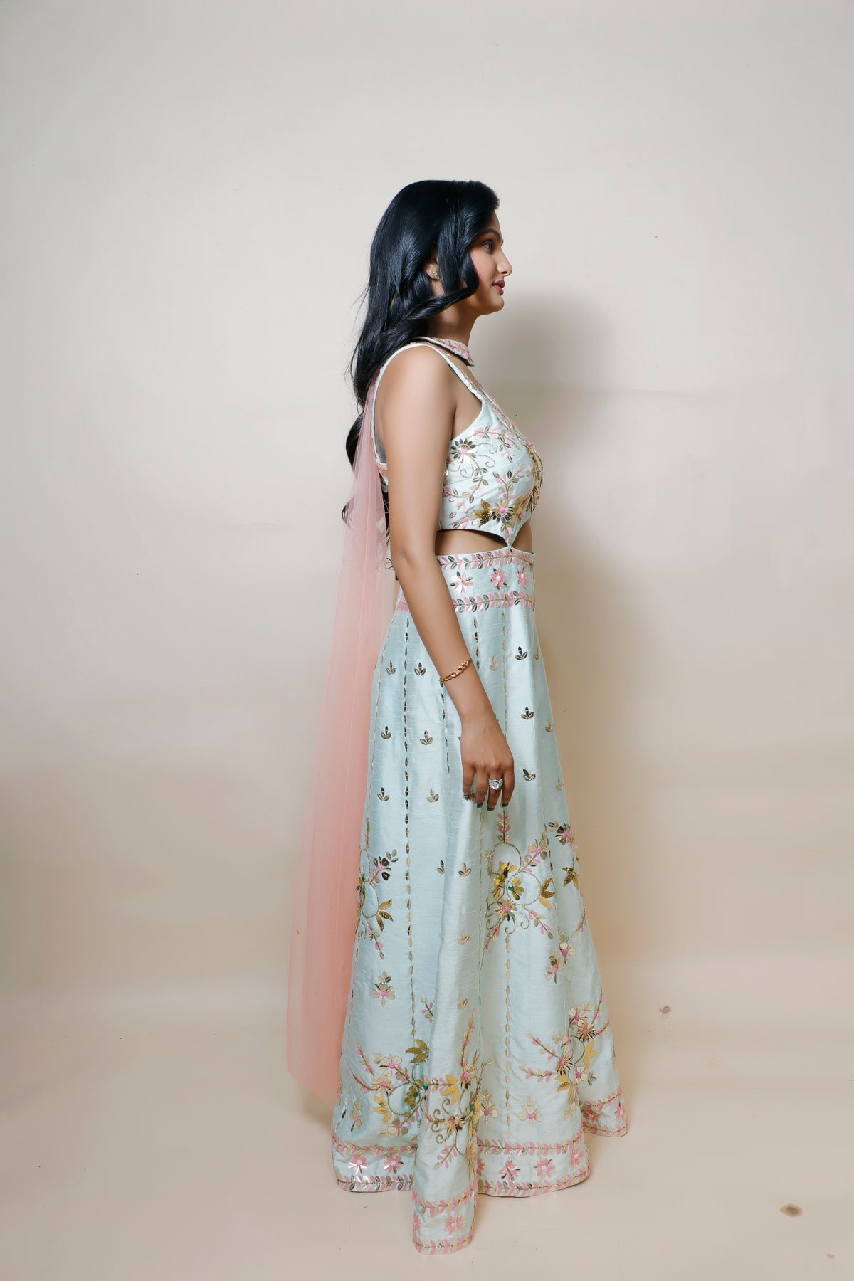 Aqua Blue Party Dress with Intricate Cut Dana and Patti Work