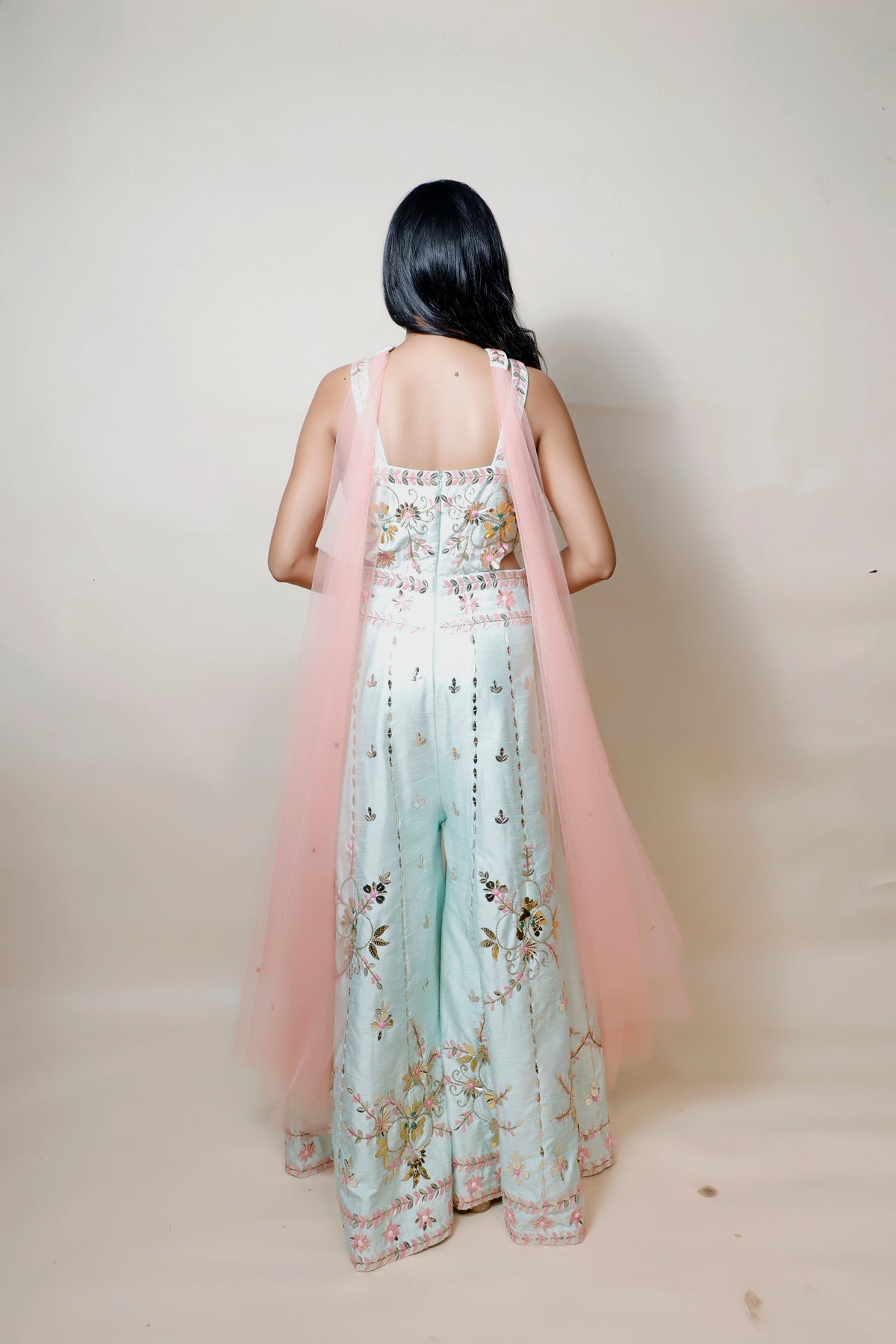 Aqua Blue Party Dress with Intricate Cut Dana and Patti Work