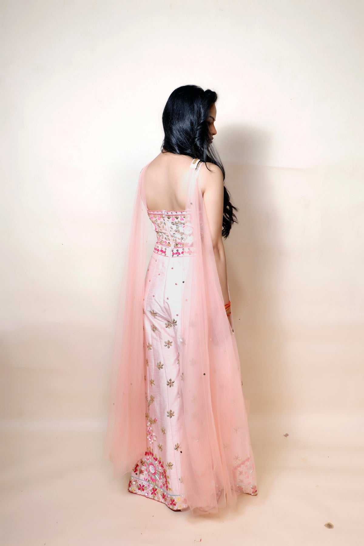 Beaded Baby Pink Silk Dress with Intricate Patti Work