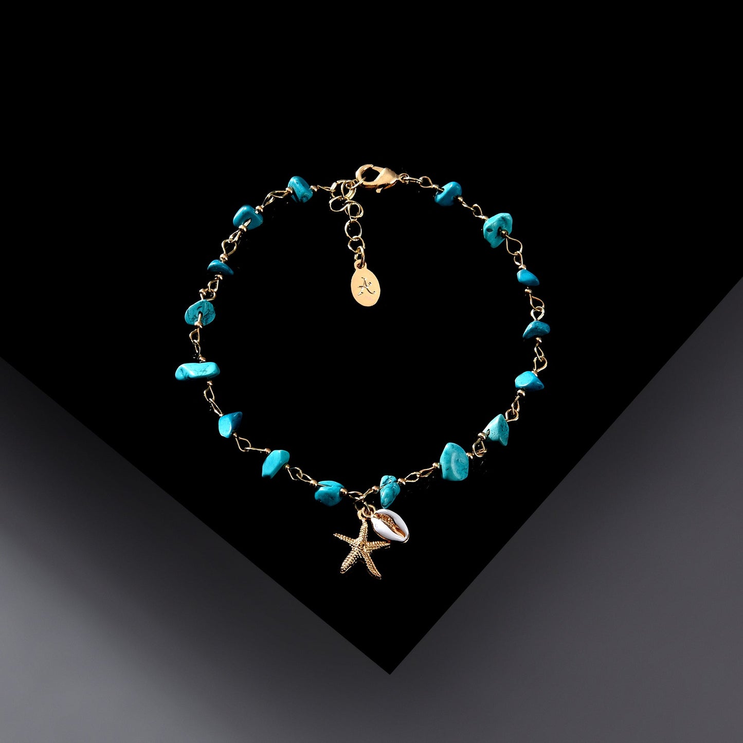 London Women's Shell Charm Raw Cut Stones Anklets