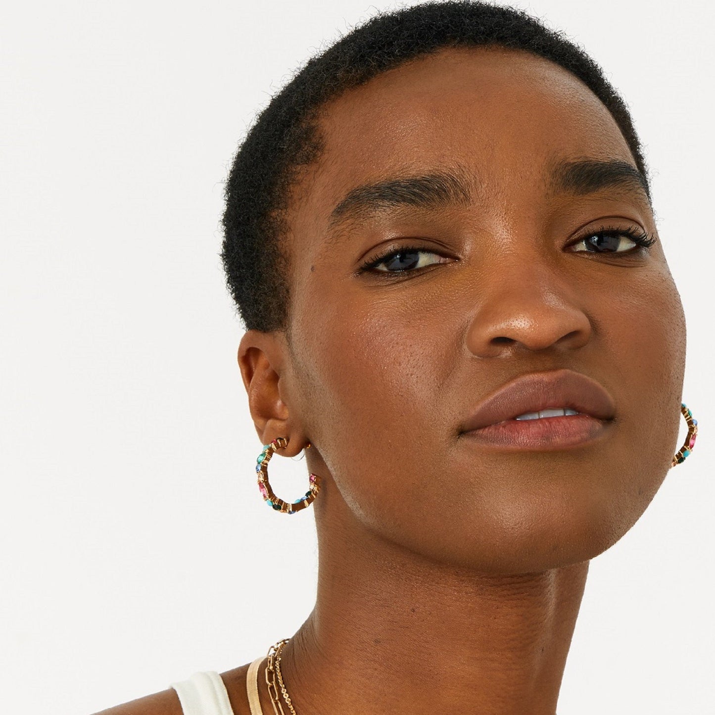 London Women's Feel Good Eclectic Stones Hoop Earrings