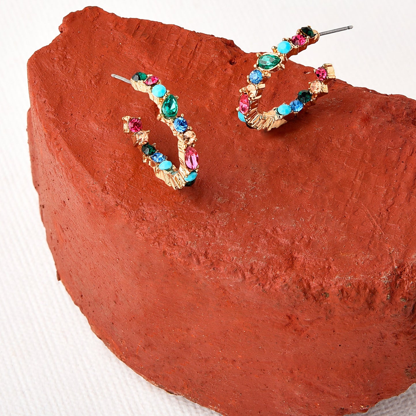 London Women's Feel Good Eclectic Stones Hoop Earrings