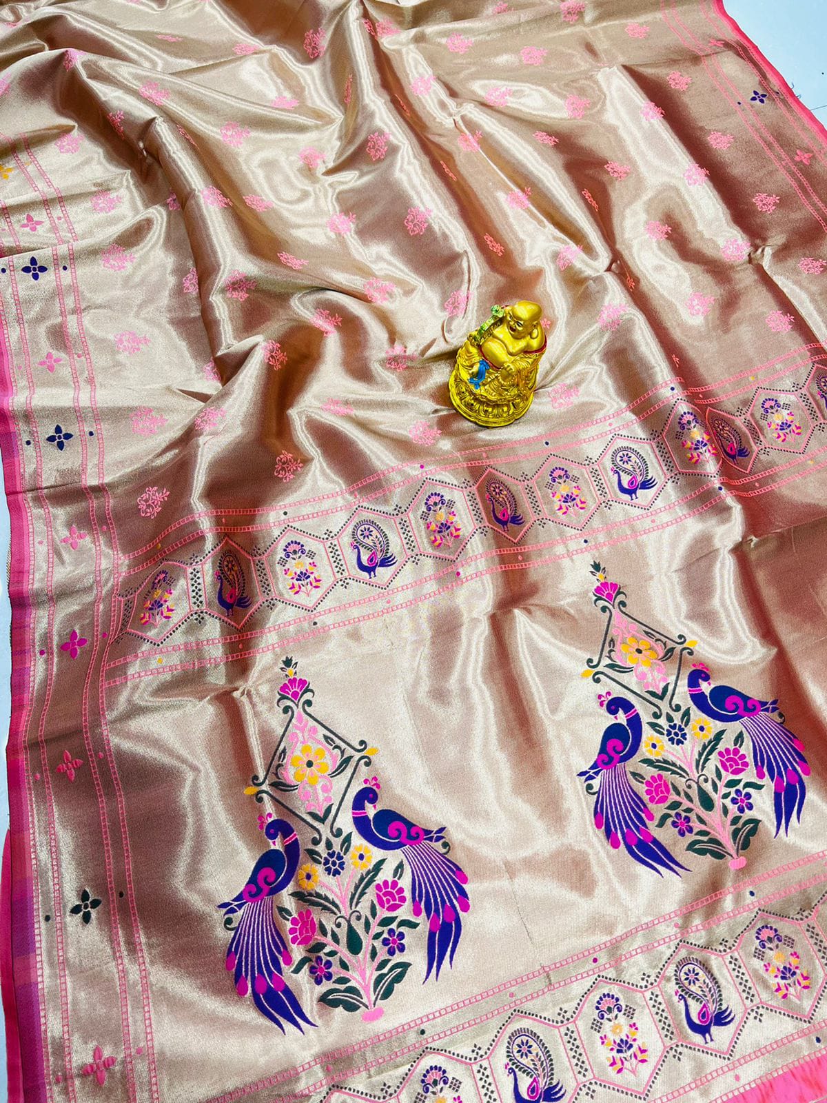Pleasant Baby Pink Paithani Silk Saree With Invaluable Blouse Piece