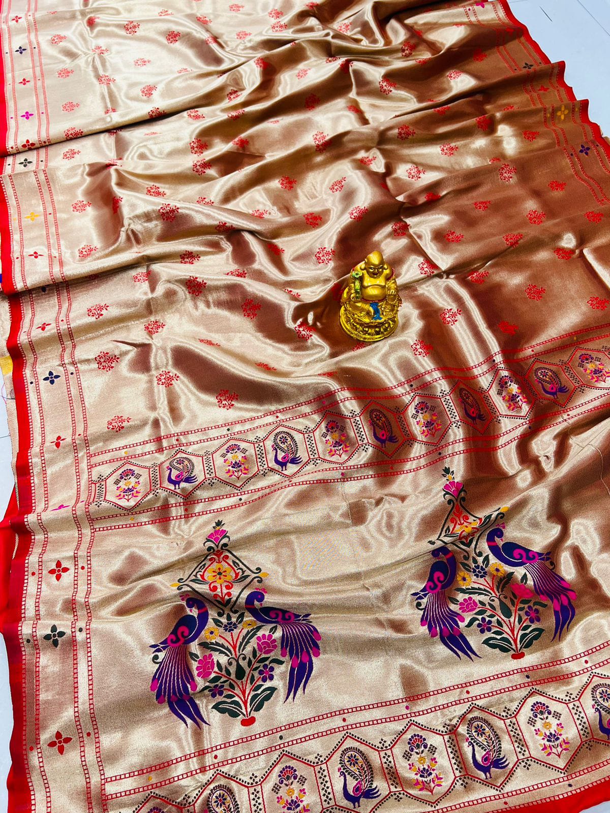 Preferable Red Paithani Silk Saree With Invaluable Blouse Piece