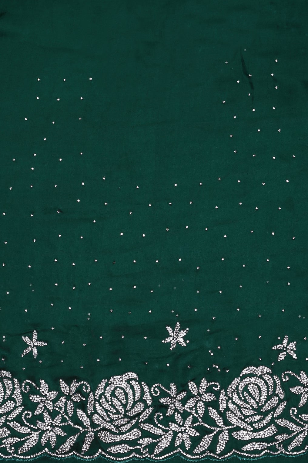 Elegant dark green color floral motif embroidered saree