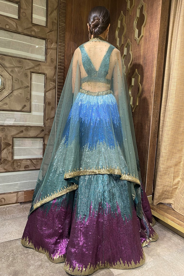 Beautiful multi color shaded embroidered lehanga