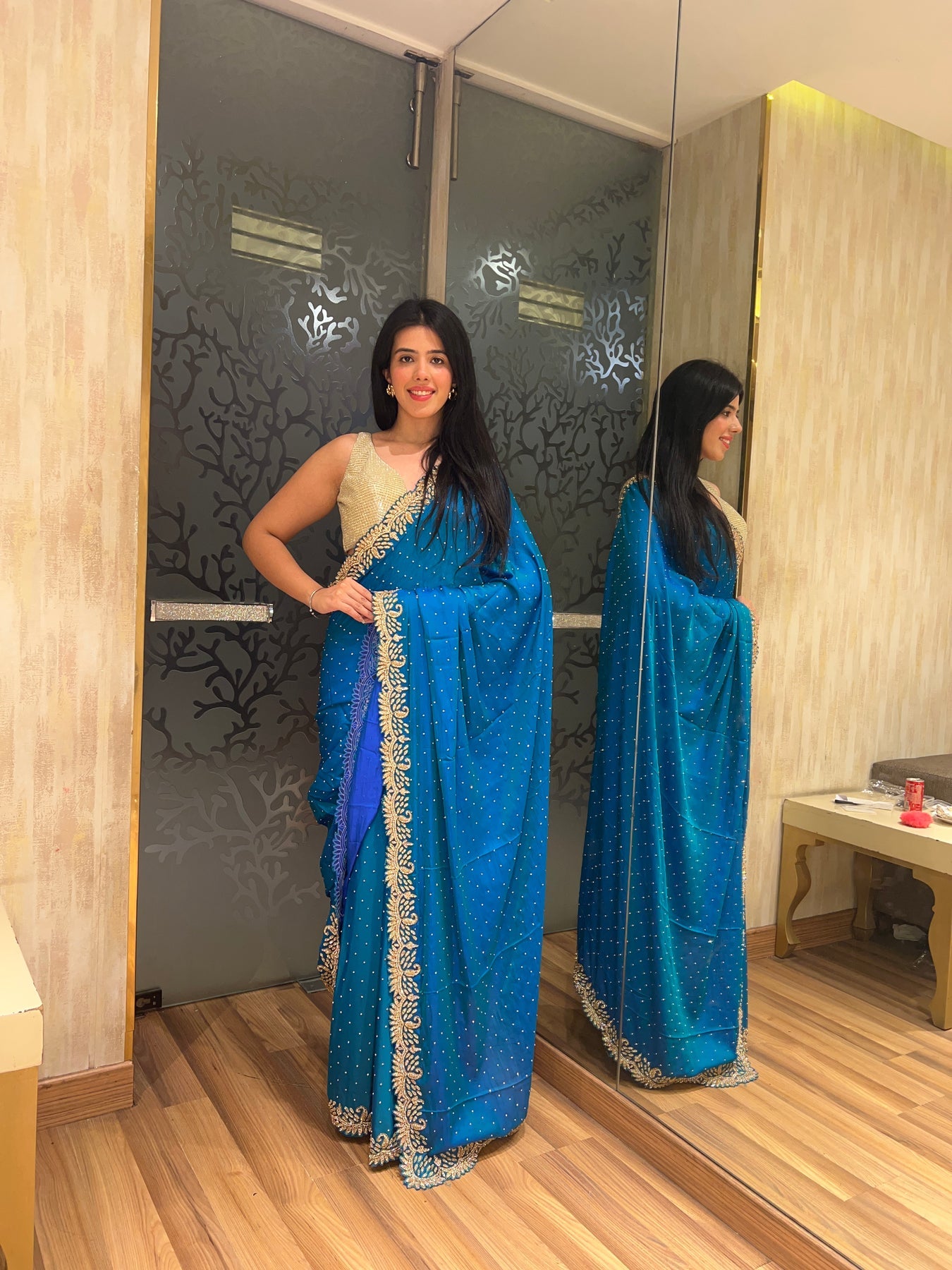 Classy Blue Colour Embroidered Saree