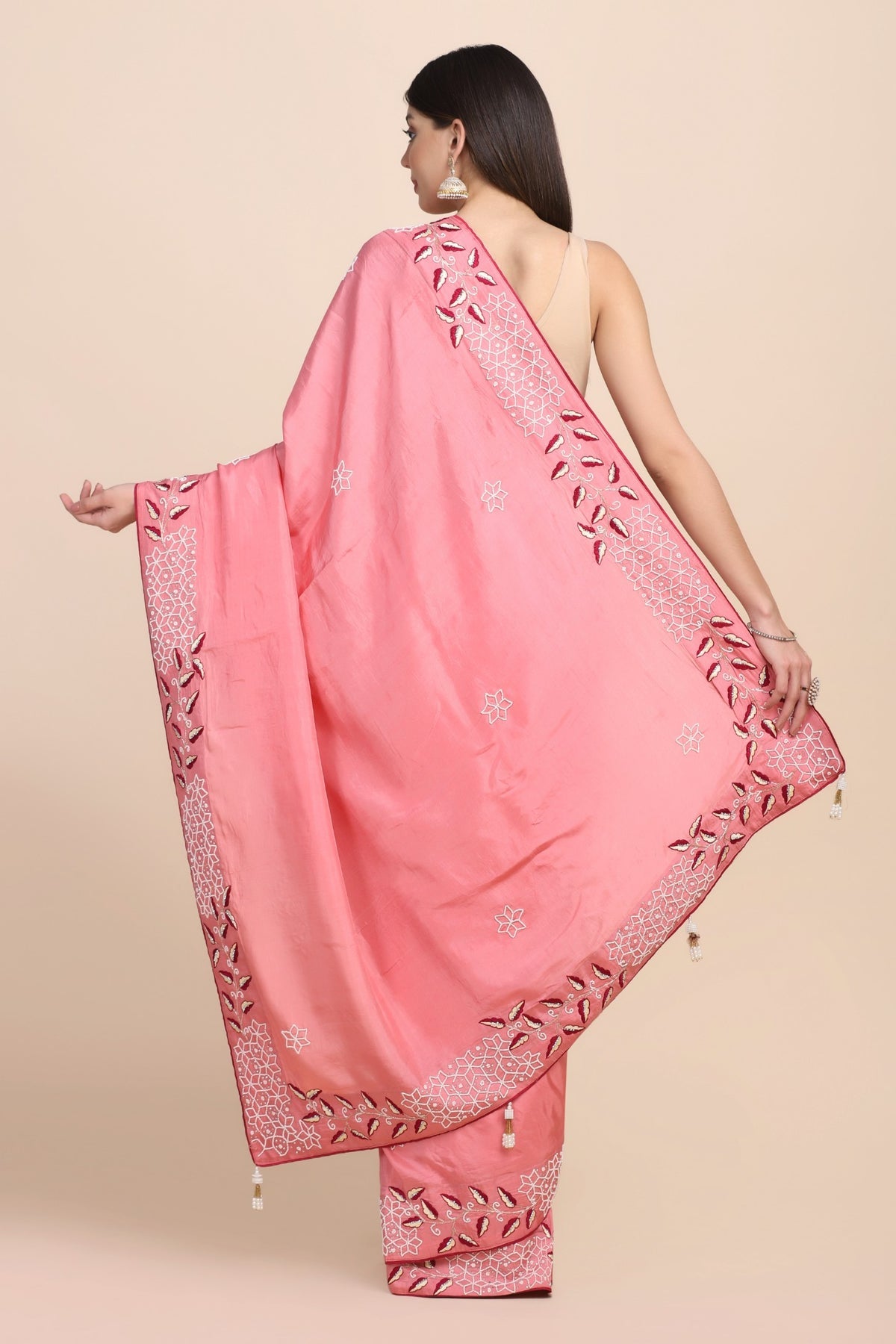 Gorgeous pink floral embroidered saree