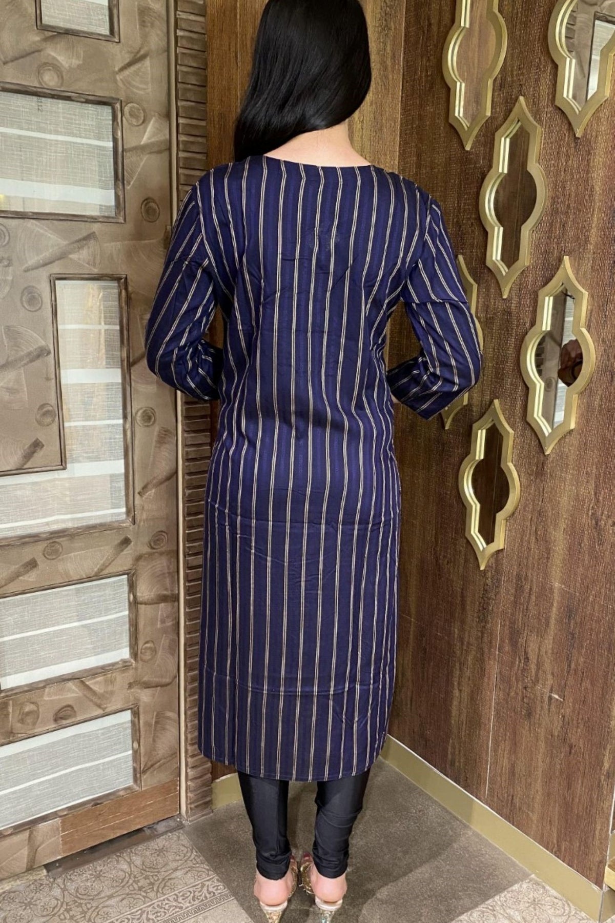 Blue Kurti With Self Texture And Embellishments