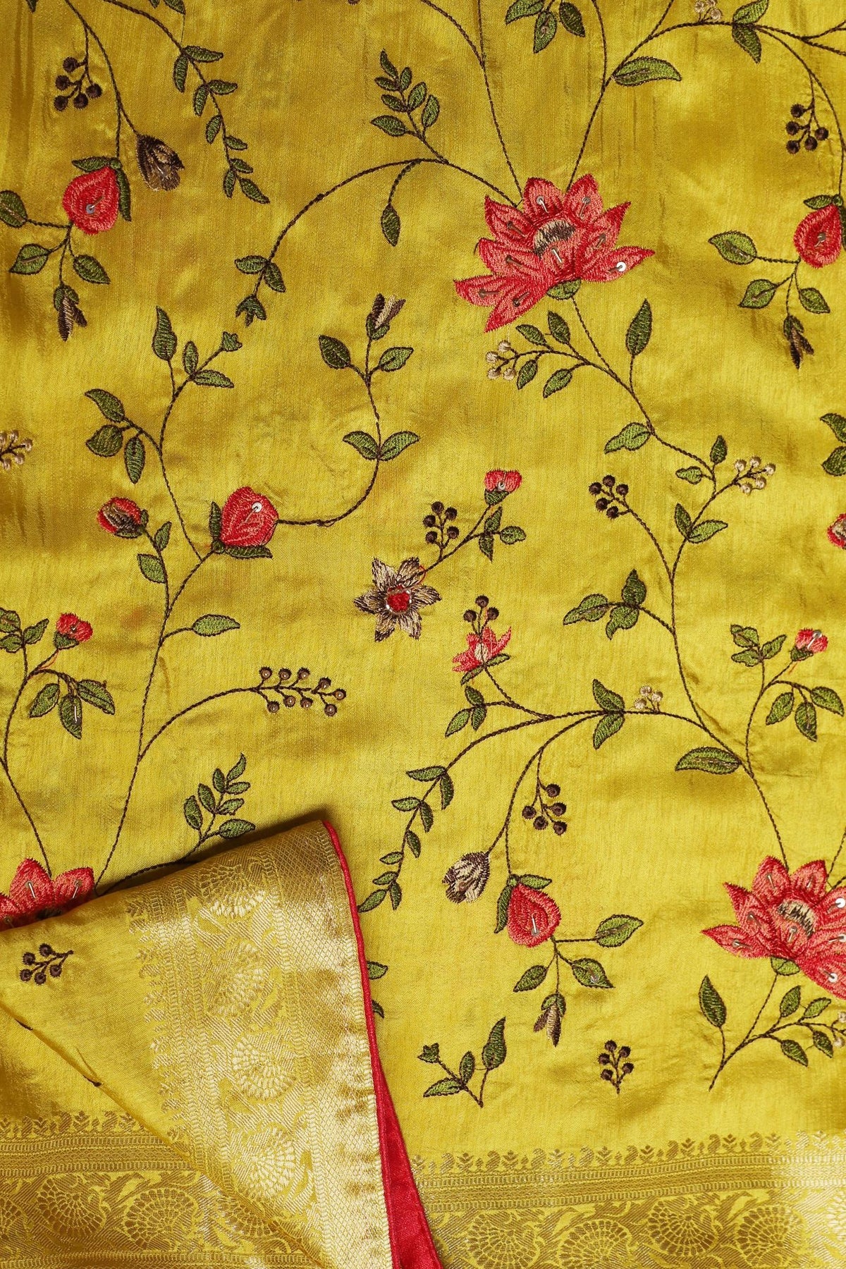Green woven saree with floral jaal and blouse