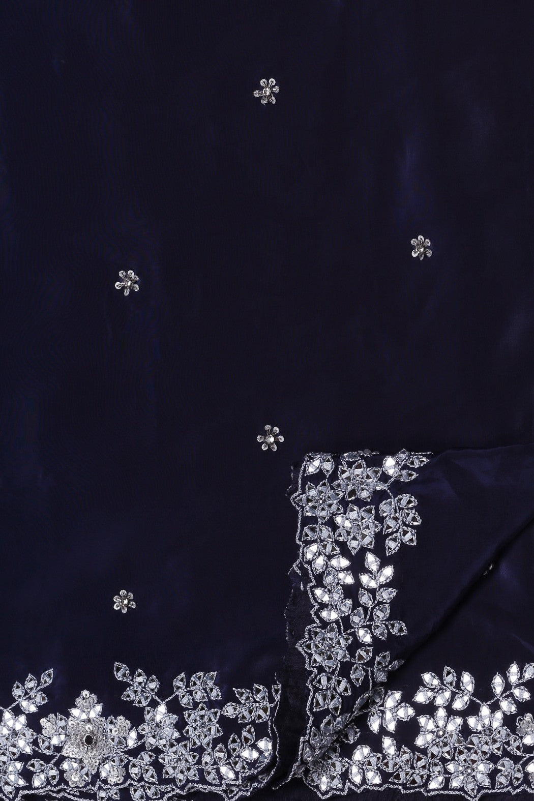 Glamorous royal blue color floral embroidered saree