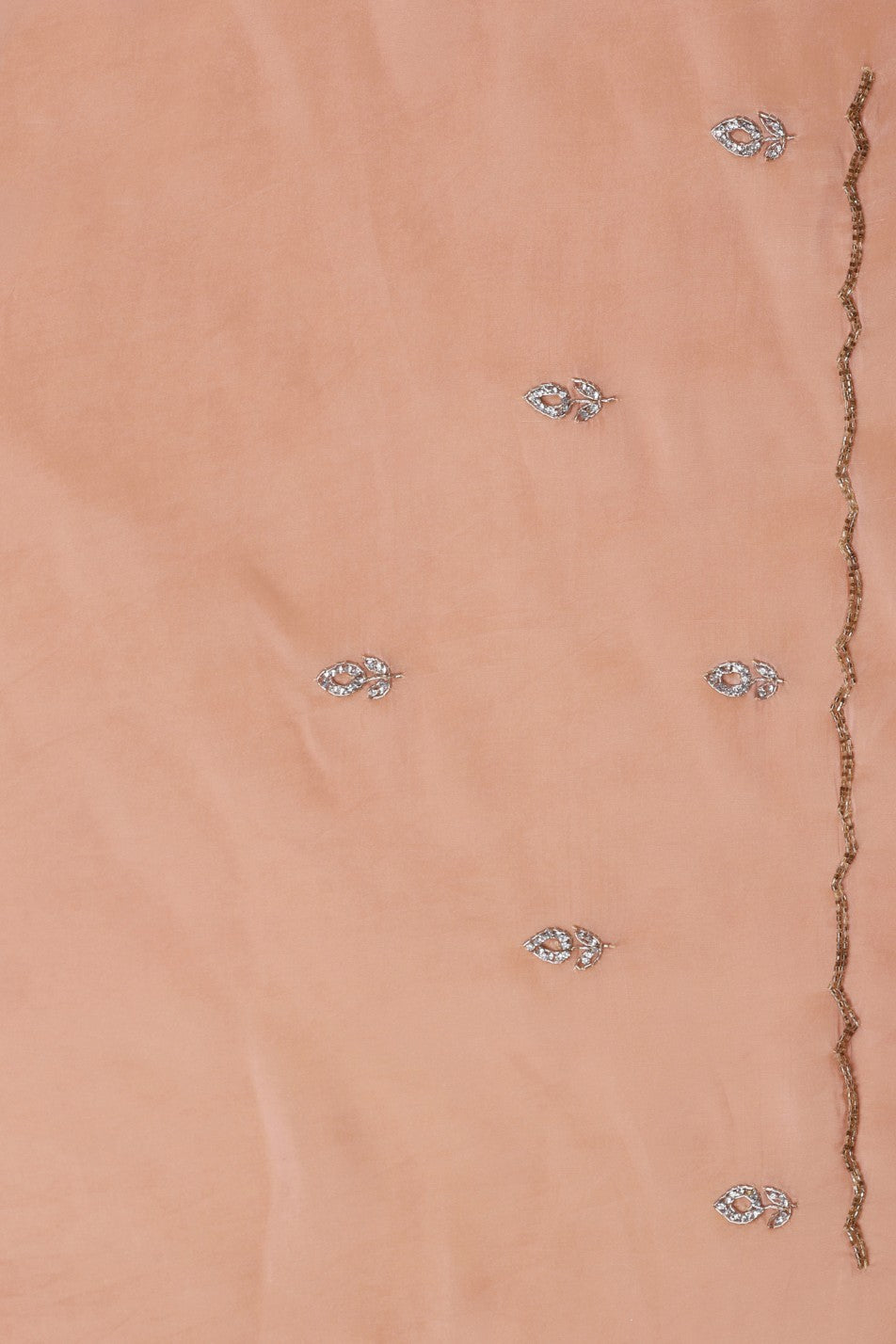 Elegant rusty orange color peacock motif embroidered saree