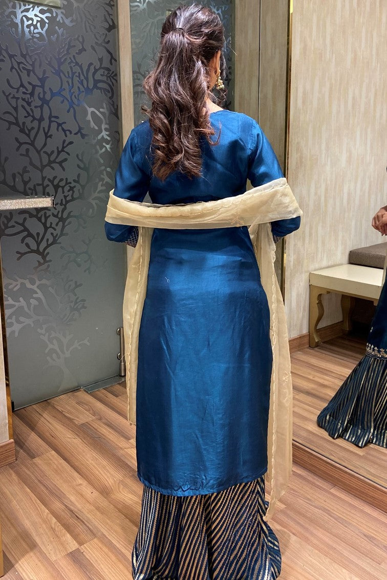 Beautiful Blue Floral Motif with Textured Pattern Kurti