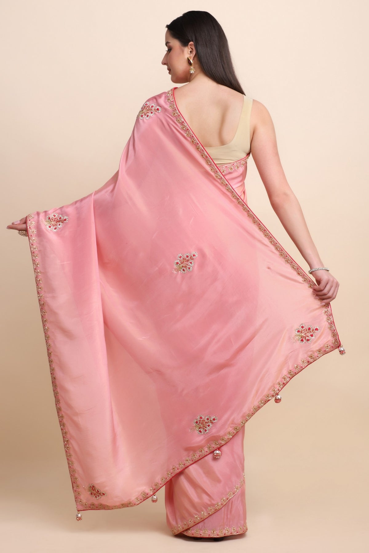 Beautiful Pink Embroidered Saree with Matching Blouse
