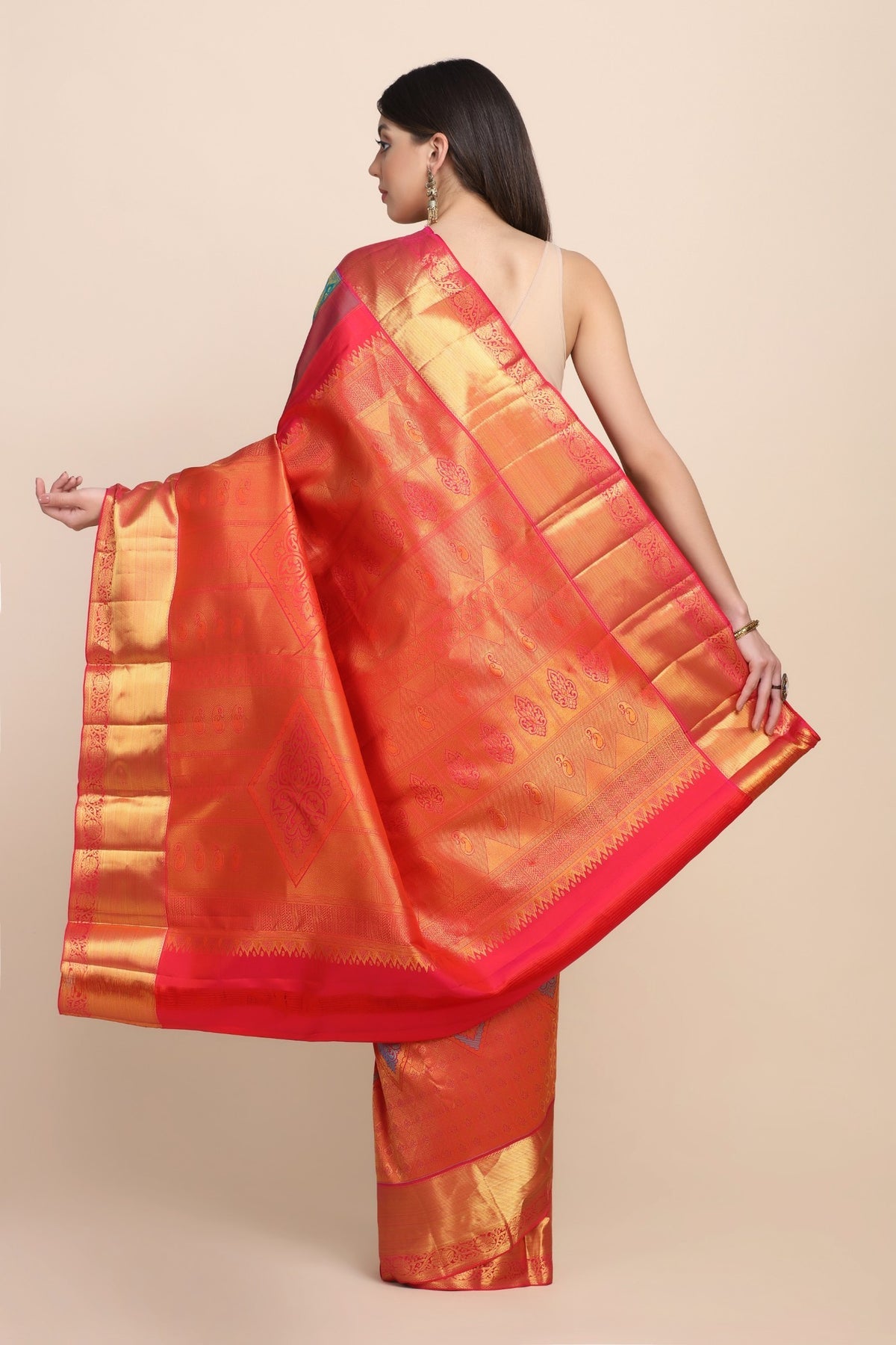 Beautiful turquoise color floral motif handwoven saree