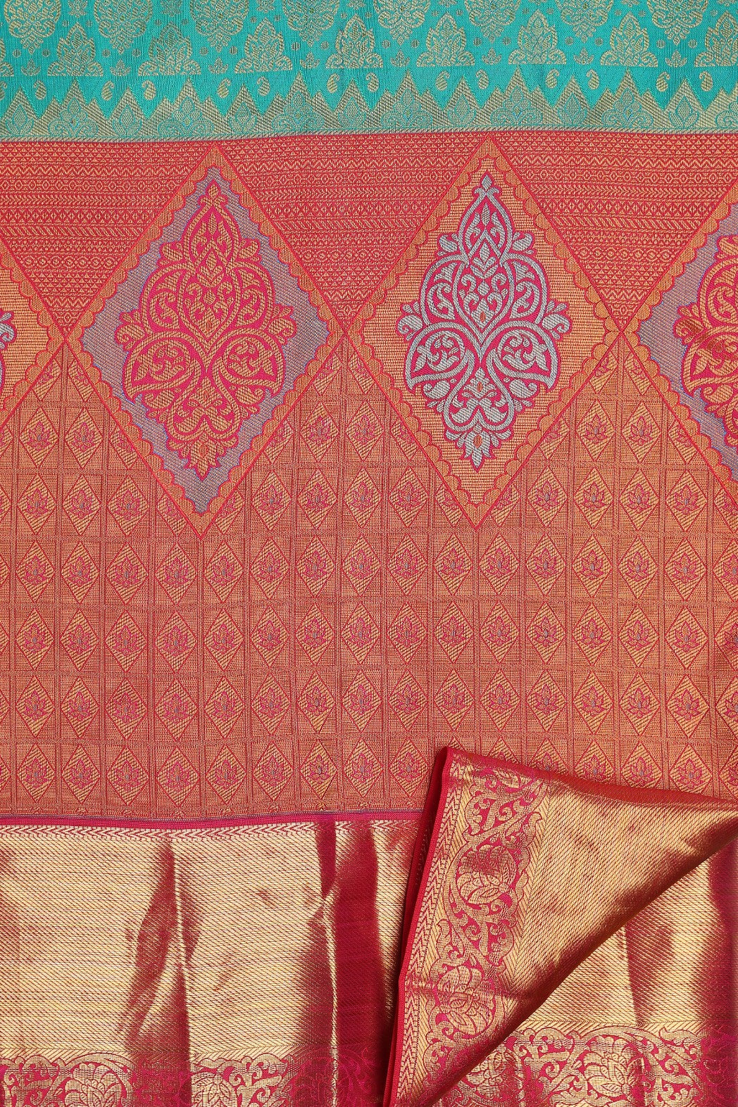 Beautiful turquoise color floral motif handwoven saree