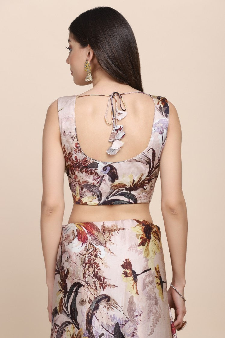 Gorgeous cream color digital print saree