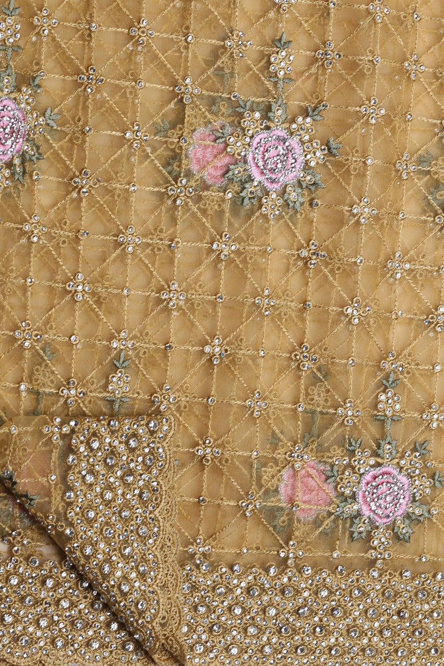 Gorgeous yellow color floral jaal embroidered saree