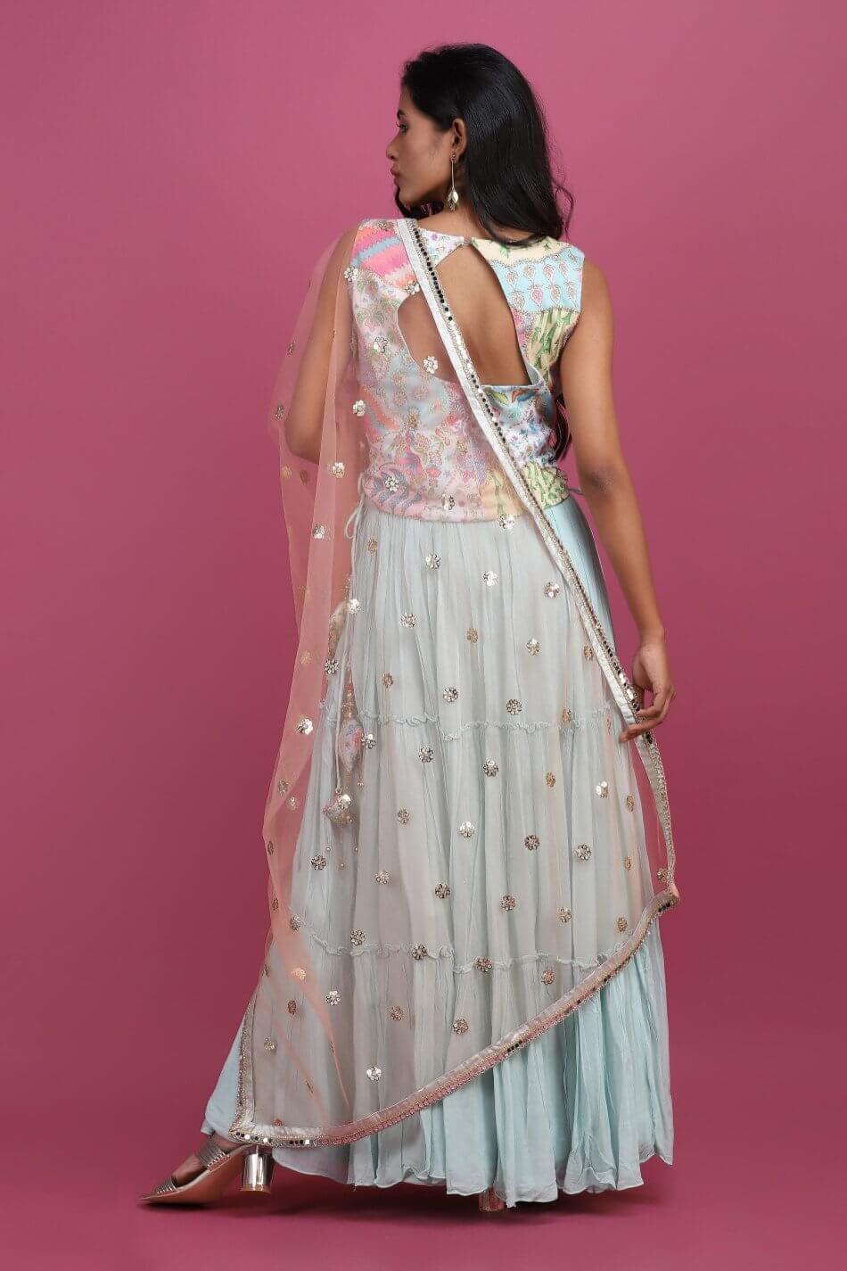 Printed blouse with skirt and dupatta