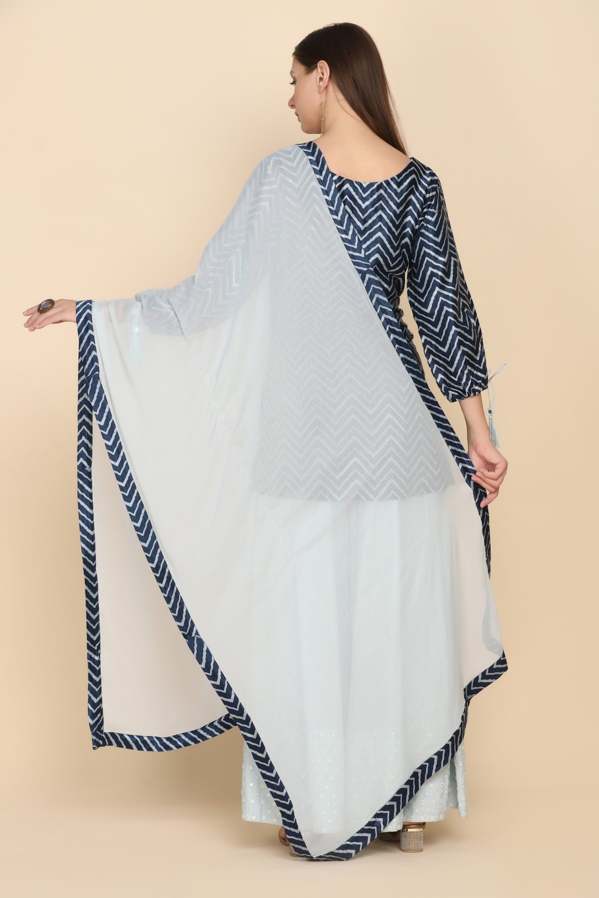 Adorable Blue Color Floral Motif Embroidered Printed Kurti Set