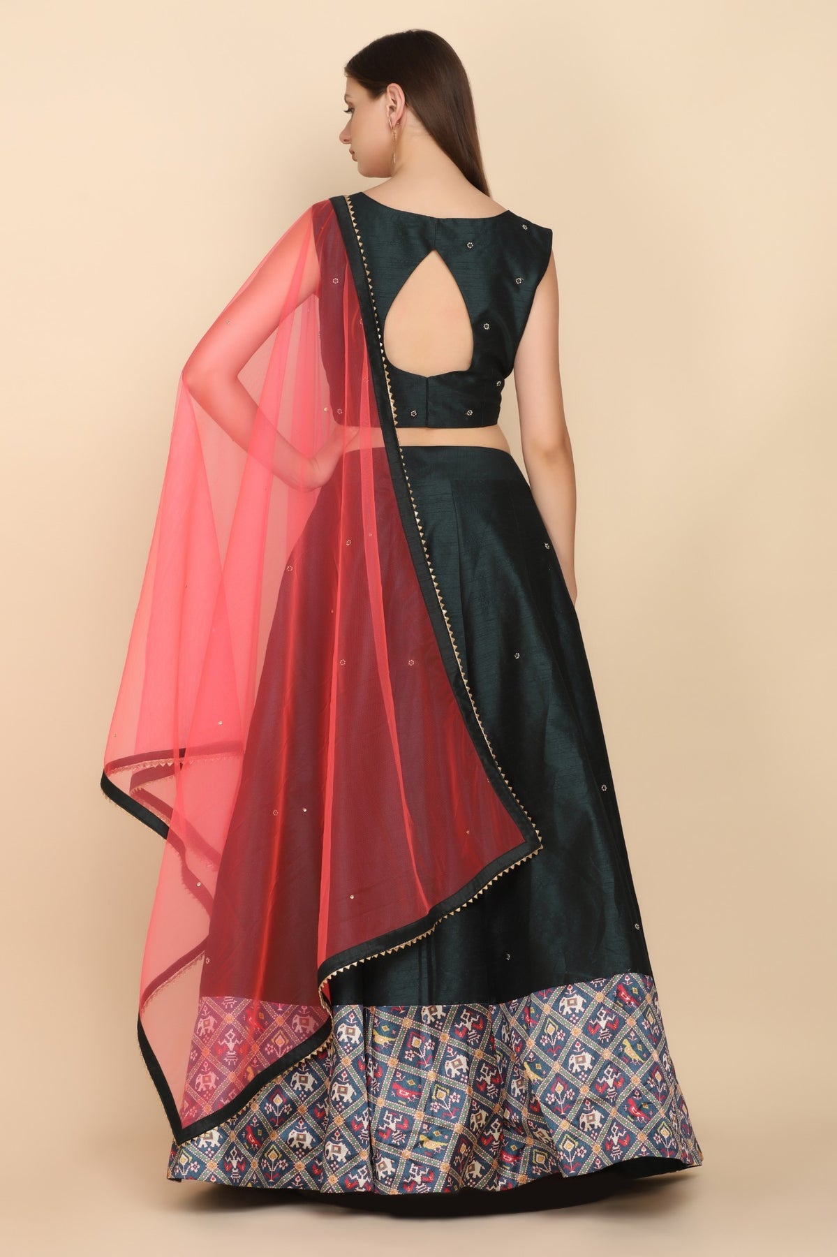 Elegant green color elephant motif embroidered lehanga