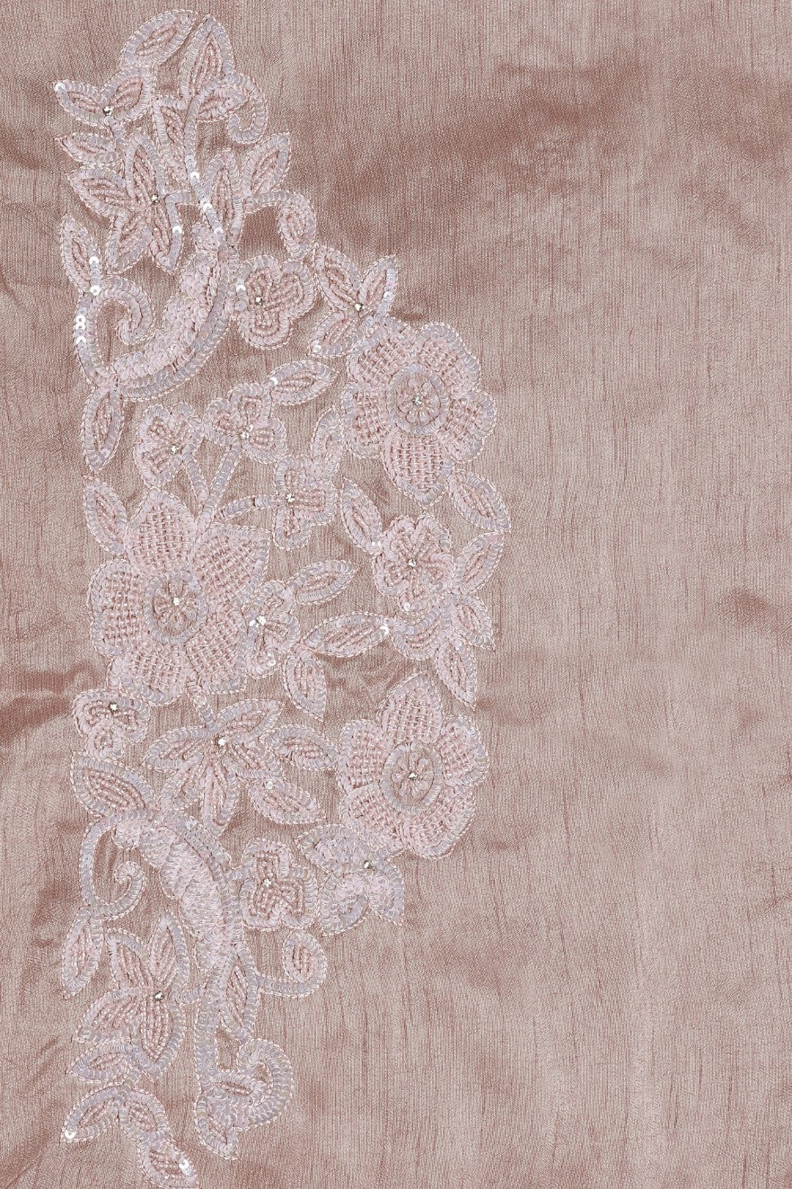 Beautiful rose pink color floral motif embroidered saree
