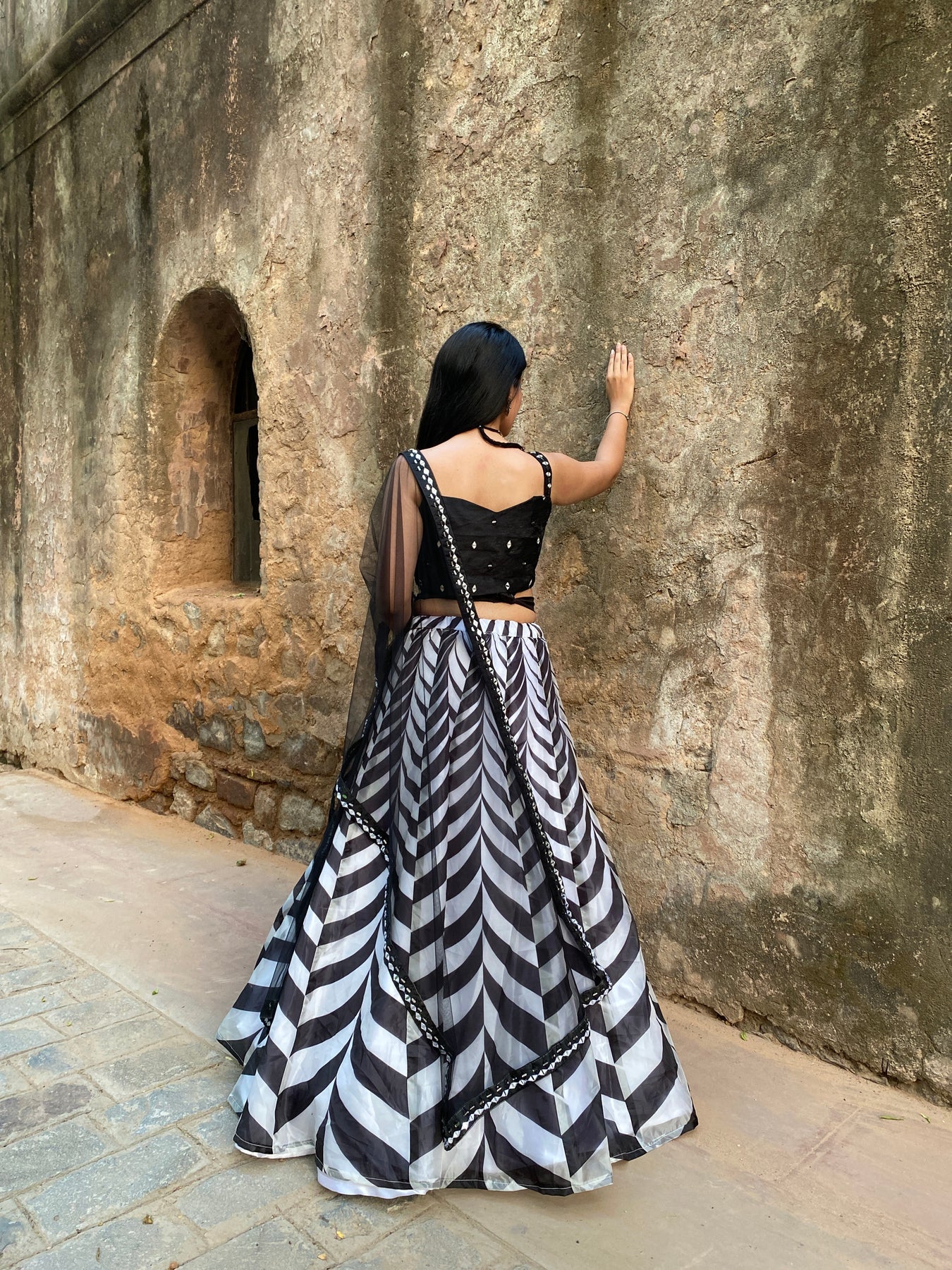 Beautiful black and white embroidered lehanga