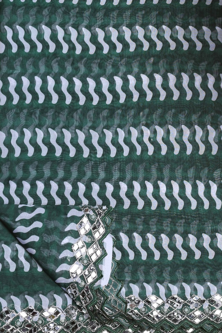 Adorable green color geometric printed saree