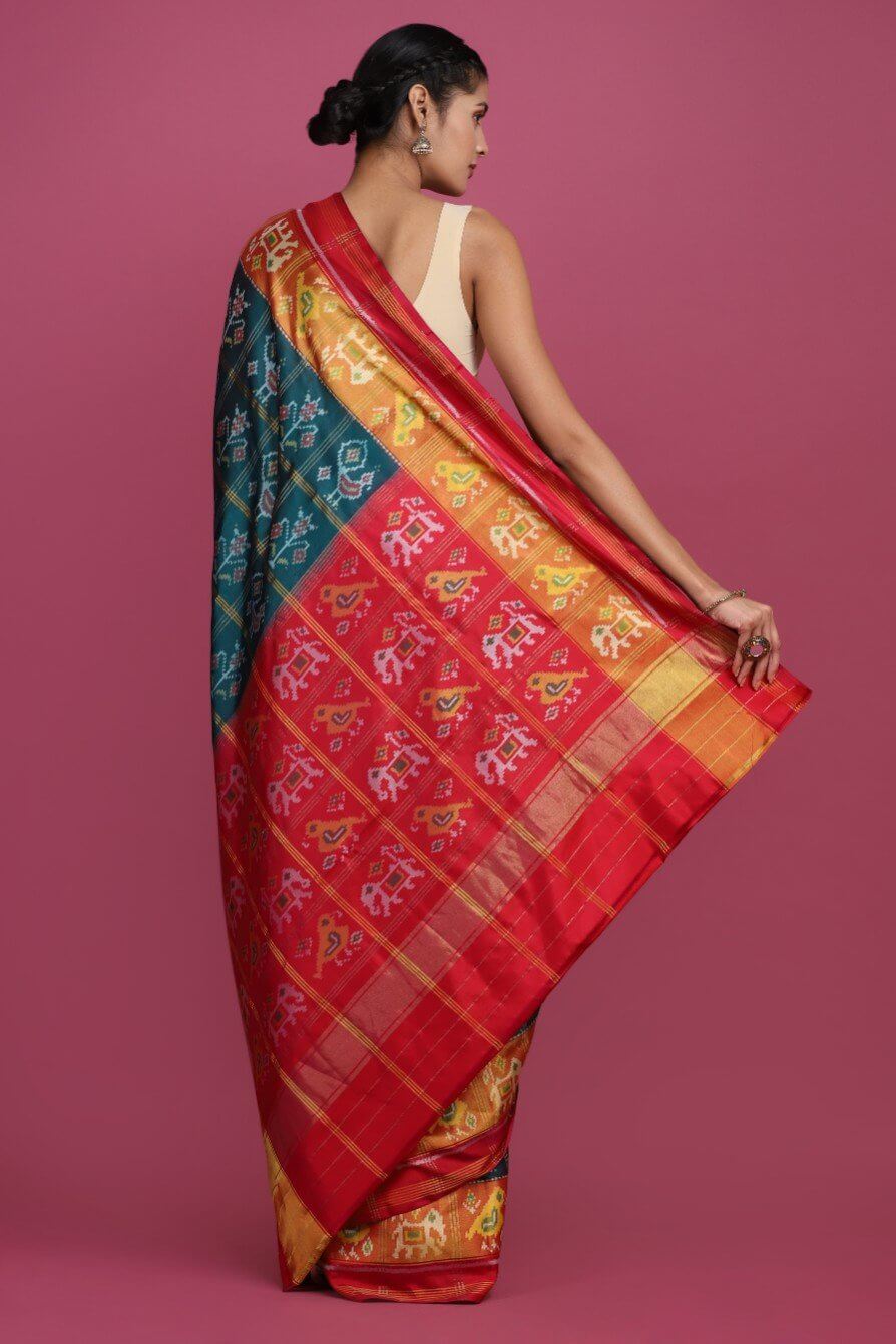 Green woven patola saree with blouse