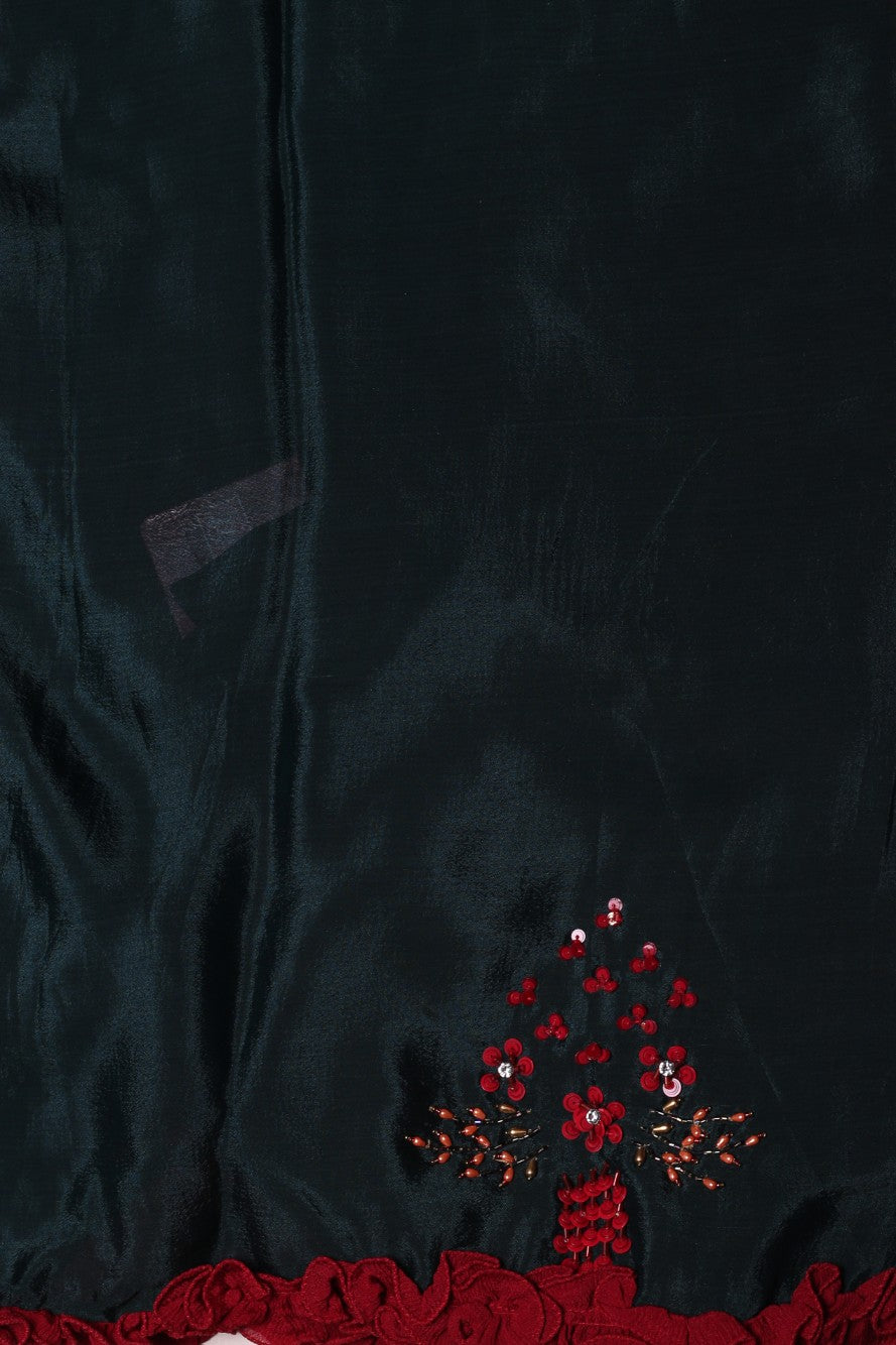 Beautiful green color floral motif embroidered saree