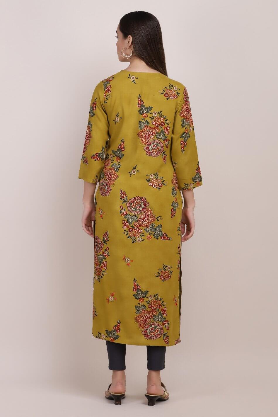 DARK MUSTARD PRINTED KURTI