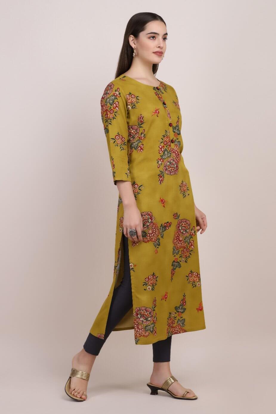 DARK MUSTARD PRINTED KURTI