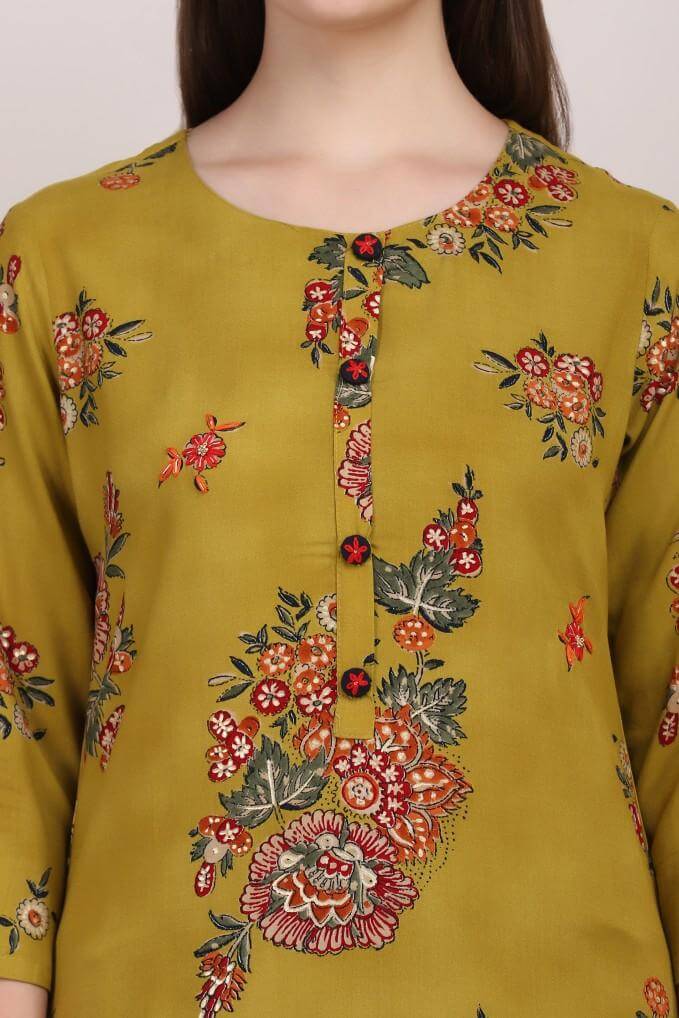 DARK MUSTARD PRINTED KURTI