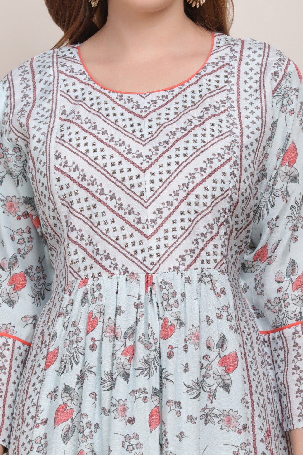Classy Sky Blue Floral Motif Printed Kurti