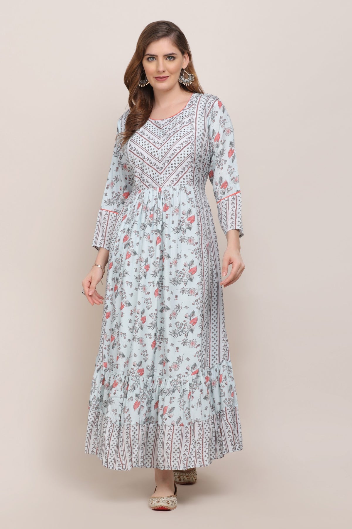 Classy Sky Blue Floral Motif Printed Kurti