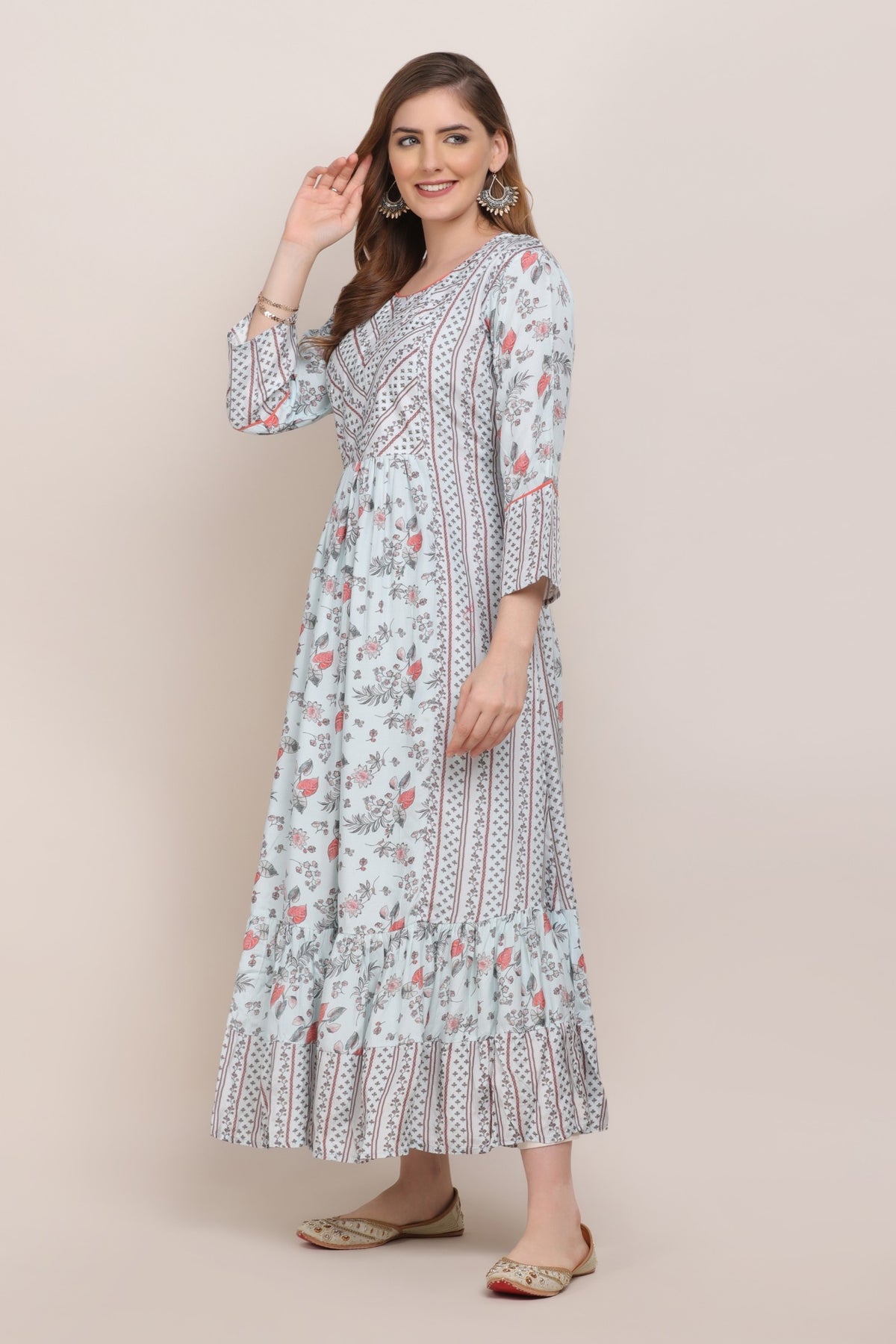 Classy Sky Blue Floral Motif Printed Kurti