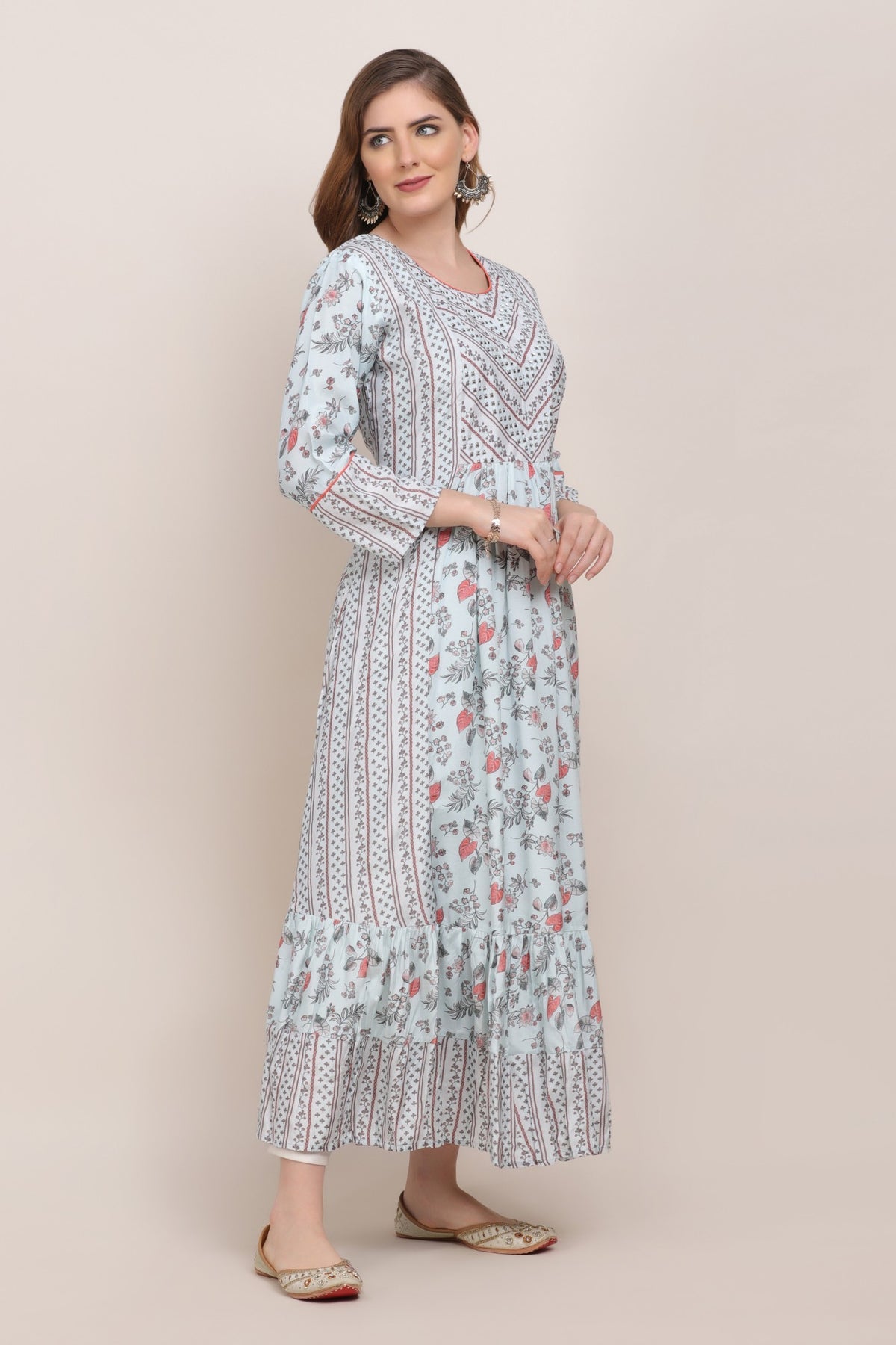 Classy Sky Blue Floral Motif Printed Kurti